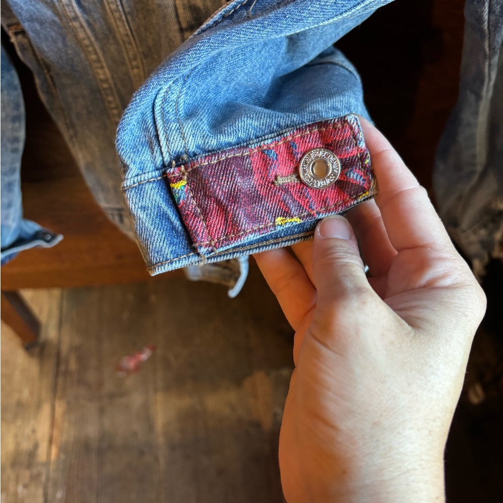 Velvet Ripped Denim Jacket - Blue - Picture 2 of 5